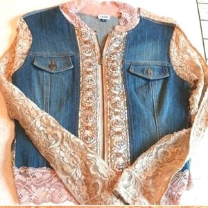 Vintage Women's Denim-Sheer Lace  Cache light jacket..sequin design,sz Small,New
